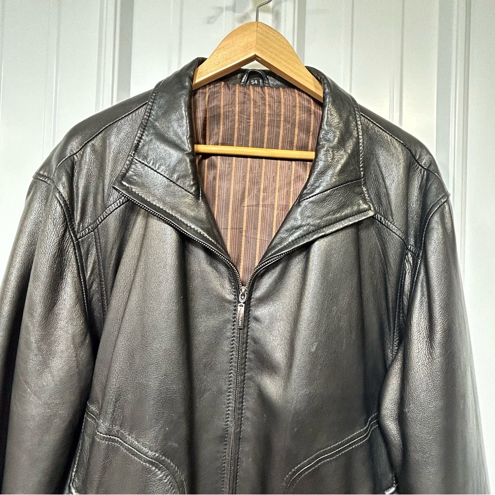 Trapper Men's Black Leather Bomber Jacket Mens 54 XL Thermolite Lamb Nappa